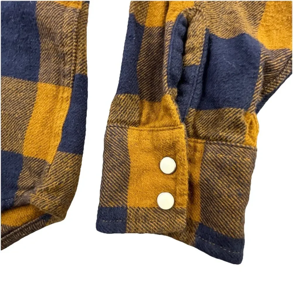 Levis Flannel Shirt Men Large Brown Blue Plaid Western Pearl Snap Rodeo Cowboy